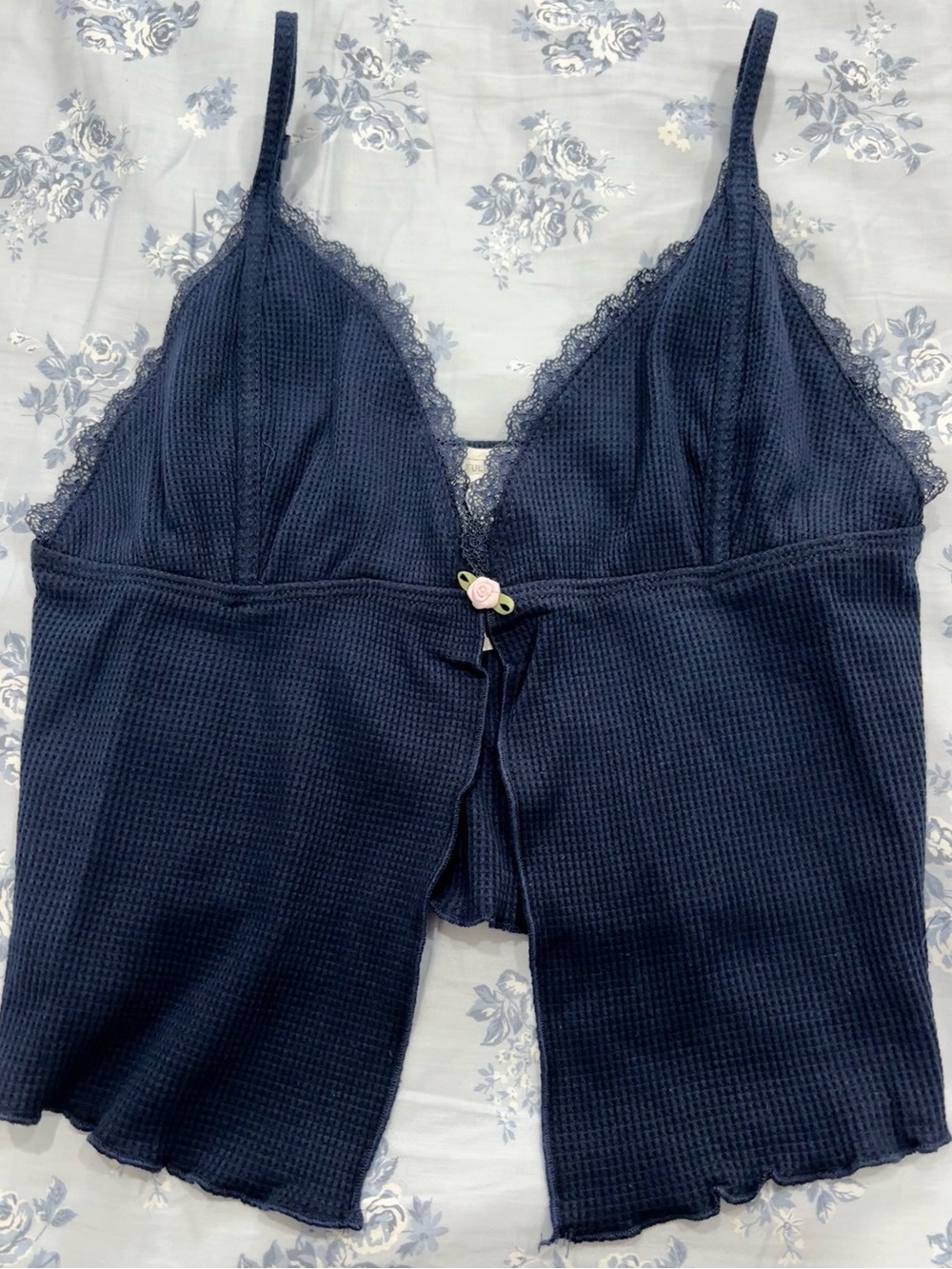 Y2K / 2000s / romantic feminine / soft girl / loungewear Navy Lace-Trim Cami